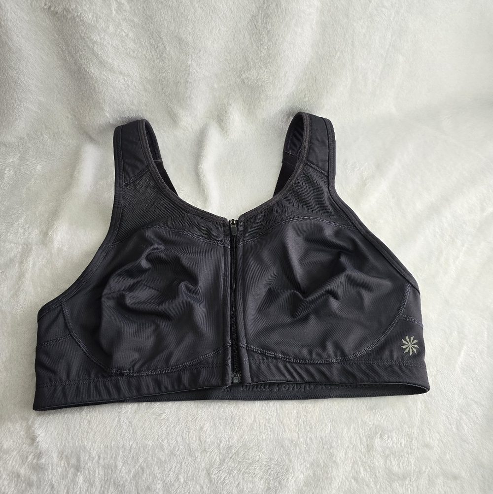 Athleta Front Zip High Impact Charcoal Gray Sports Bra Womens Size 36C
